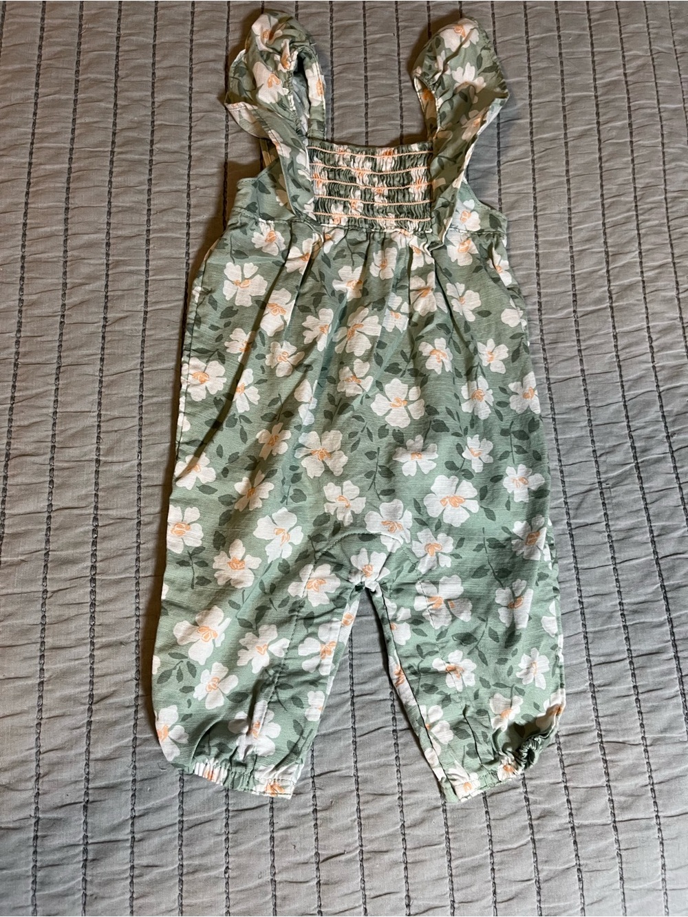 Carter's Green Floral Romper with White & Peach Flowers